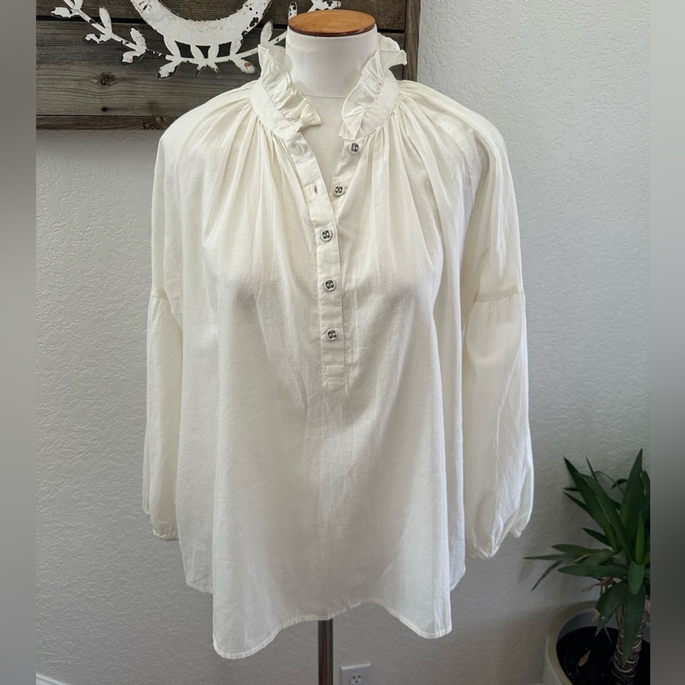 Apiece Apart off white cotton lightweight peasant blouse ladies size 8‎